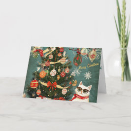 Árvore de Natal Festiva e Cartão de Gato