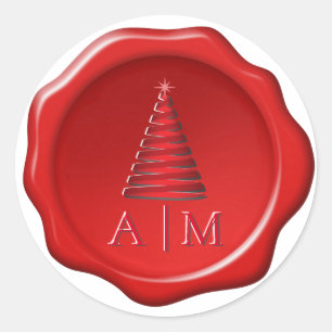 Árvore de Natal & Iniciais no Adesivo de Selo de C