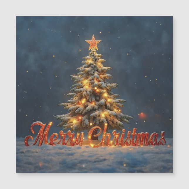 Árvore de Natal Nevada com Luzes Quentes (Frente)
