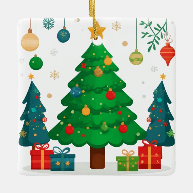 Árvore de Natal Tradicional Com Enfeites Coloridos (Frente)