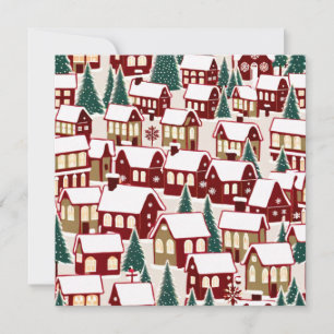 Árvore de Natal, vila de Natal sob neve, cartão de