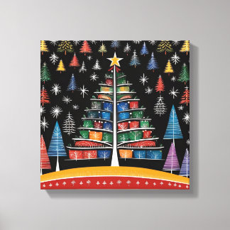 Árvore de Natal Warli Arte Esticada Tela Impressão
