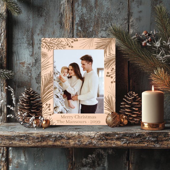 Árvore de Natal Wooden (Personalizable Christmas Pine and Holly Wooden Etched Frame)