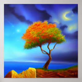 Árvore de outono dançante em um Cliff Poster