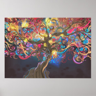 Árvore de vida no poster da tapeçaria da noite
