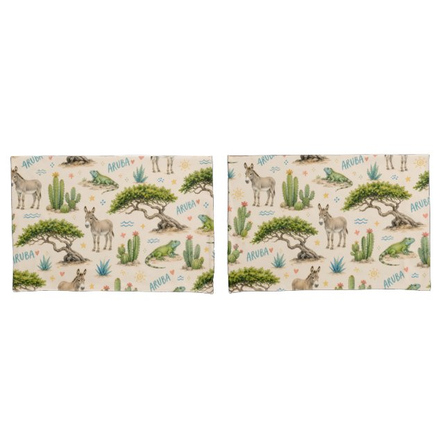 Árvore divi de Aruba, burro, iguana, cacto (Frente - conjunto)