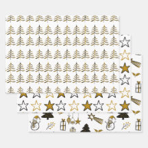 Árvore E Estrelas De Natal Douradas E Negras Minim