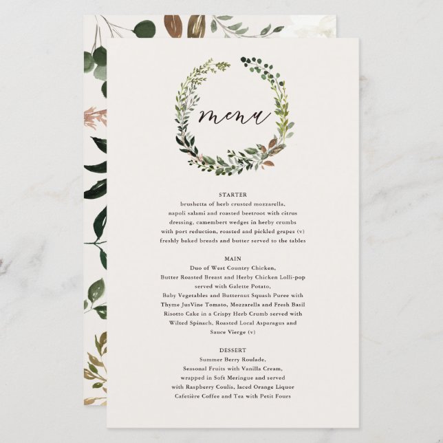 Árvore floral russa e cupinzeiros de estábulo menu (Frente/Verso)