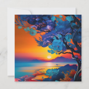 Árvore florescente no lago ao nascer do sol