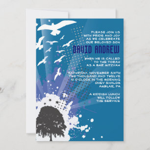 ÁRVORE GRUNDGE COM AVES Bar Bat Mitzvah Convite
