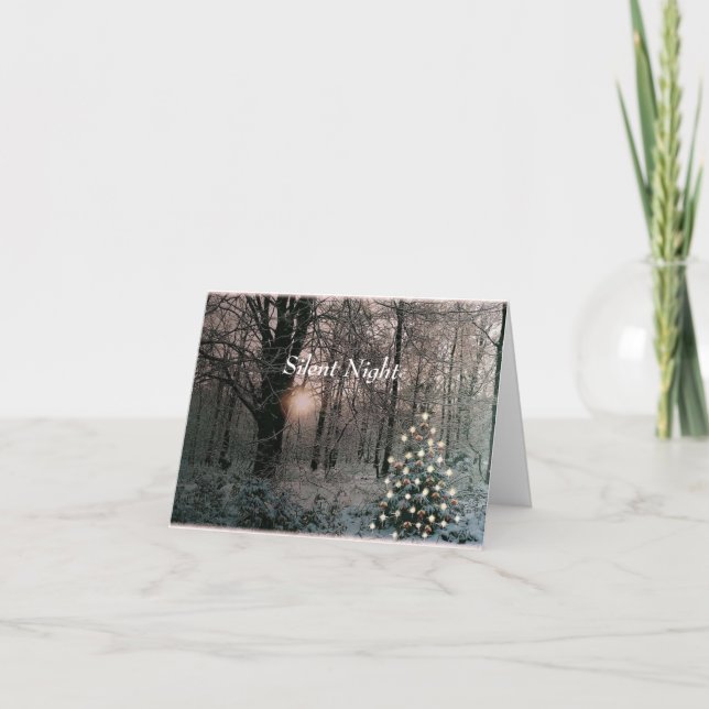 Árvore iluminada na placa de Cartões de natal Snow (Frente)