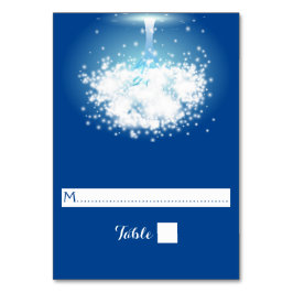 Árvore, luz cintilante, cartão azul de casamento