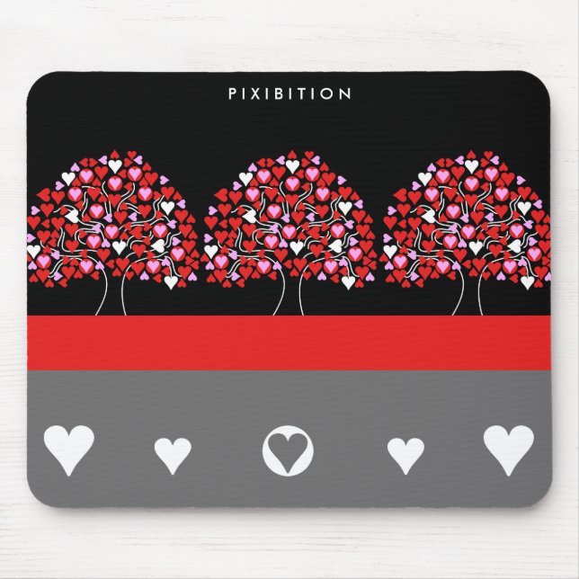 Árvore Mousepad branco preto vermelho do coração (Frente)