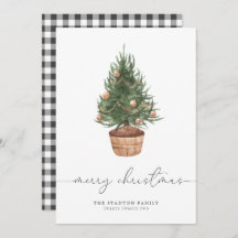 Árvore Natal Aquarela Gingham | Cartão de férias