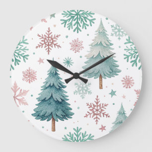 Árvore Natal e Relógio de Parede com Neve