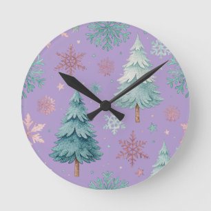 Árvore Natal e Relógio de Parede com Neve