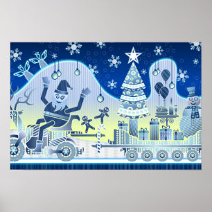 Árvore Poster de Natal Azul Papai Noel