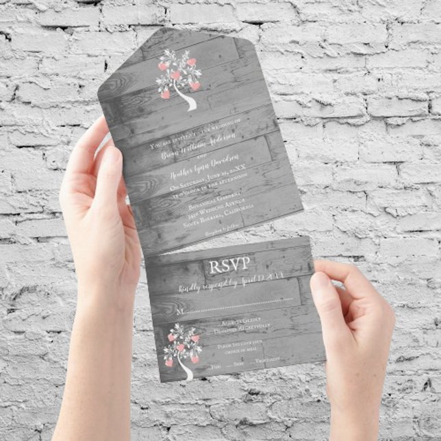 Árvore Rosa de Corações Tudo em Um Convite de casa (Pink Tree of Hearts All in One Wedding Invite)