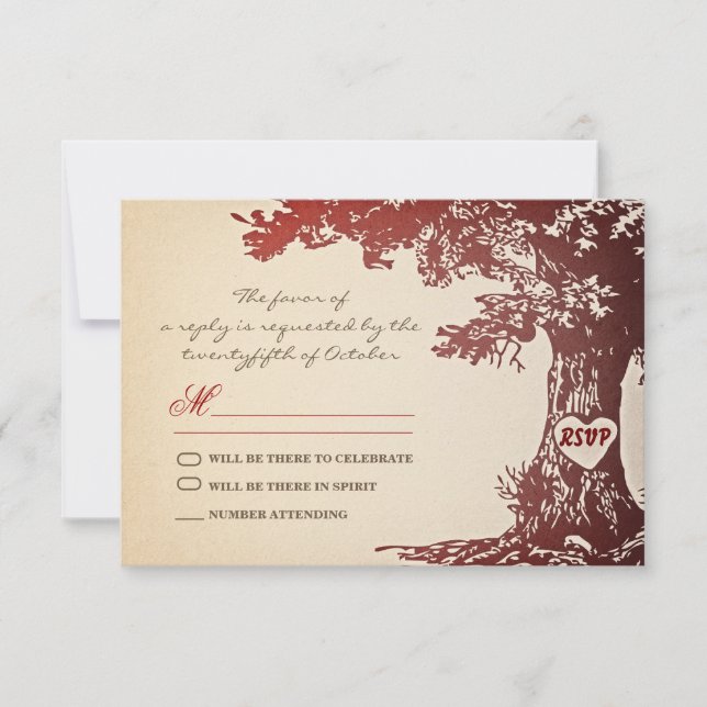 árvore vermelha antiga design de rsvp de casamento (Frente)