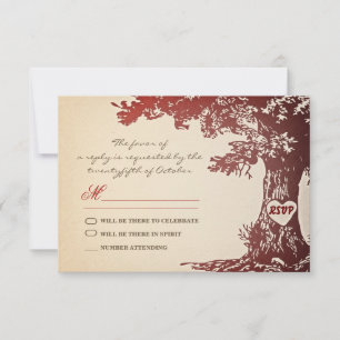árvore vermelha antiga design de rsvp de casamento