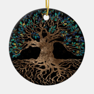 Árvore viva - Ouro de Yggdrasil e ornamento de már