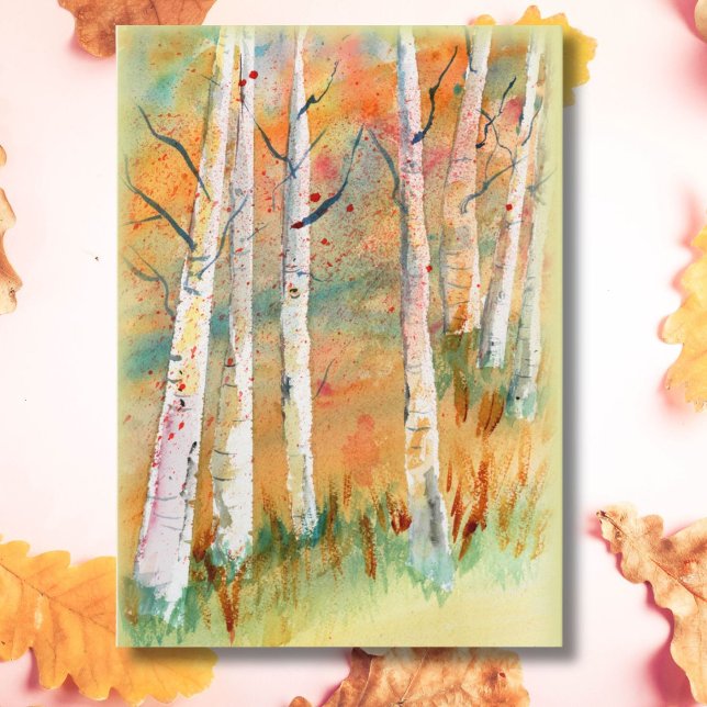 Árvores Aspen Outono Aquarela Cartão em Branco (Criador carregado)