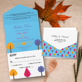 Árvores Coloridas Elegantes Casamento Rústico Azul