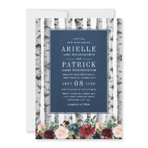 Árvores de Birch Marinho Blue Burgundy Convites pa