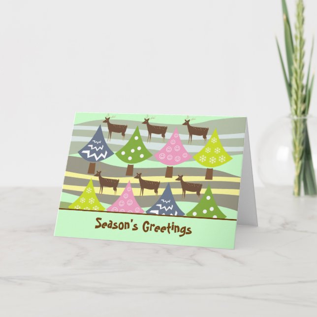 Árvores de Natal bonitos e cartões dos cervos (Frente)