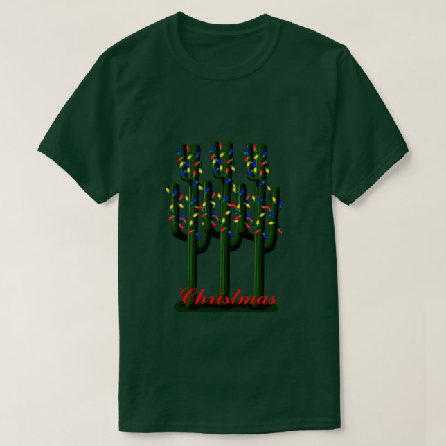 Árvores de Natal Cactus com T-shirt de Luzes Brilh (Frente do Design)