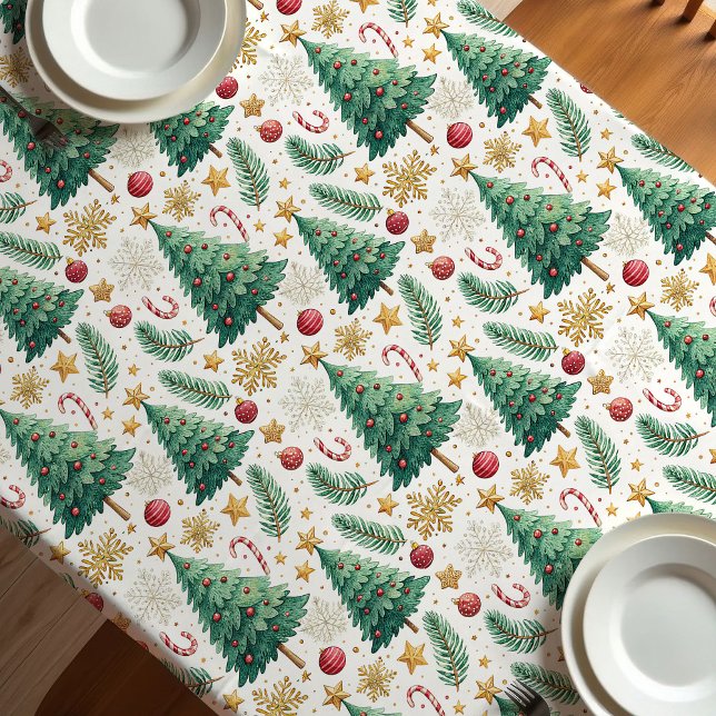 Árvores de Natal clássicas toalha de mesa verde do (Classic Christmas trees gold and green tablecloth)