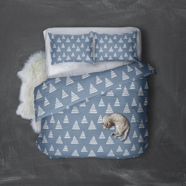 Árvores de Natal com cordas de miçanga (Blue Snowy Christmas tree forest patterned bedding pillow case)