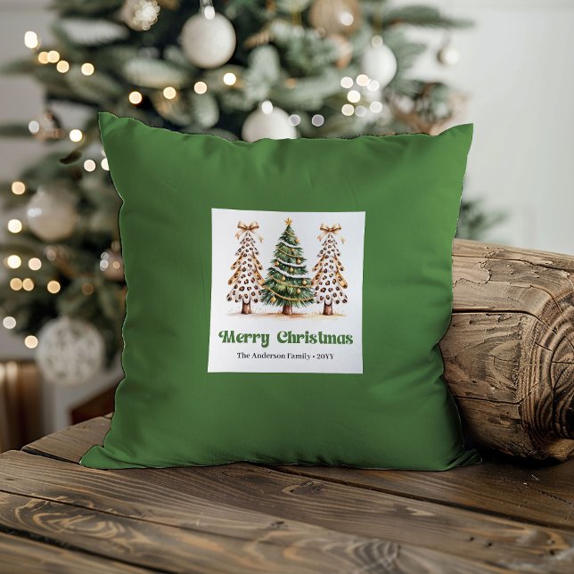 Árvores de Natal doces e divertidas Almofada Nome  (Sweet Playful christmas trees Pillow Custom Name)