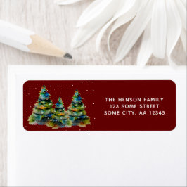 Árvores de Natal em Aquarela Etiqueta de Endereço