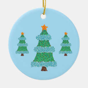 Árvores de Natal em Pontilhismo em Azul, Enfeites