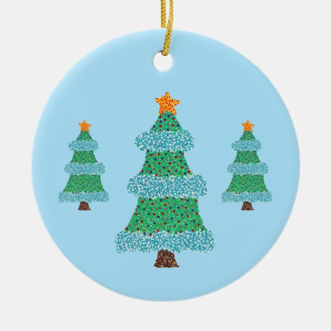 Árvores de Natal em Pontilhismo em Azul, Enfeites (Frente)