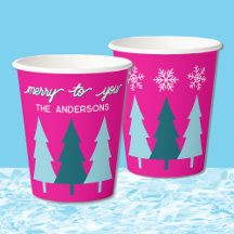 Árvores de Natal Retro Rosa Flocos de Neve Azul