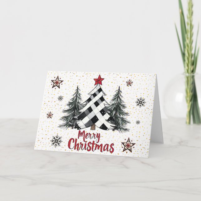 Árvores de Natal Vermelhas e Pretas Cartões de Nat (Frente)