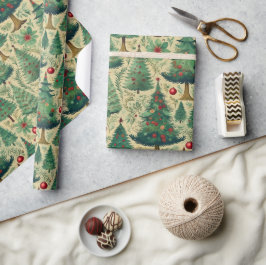 Árvores de safra Papel de embrulho de Natal H1004