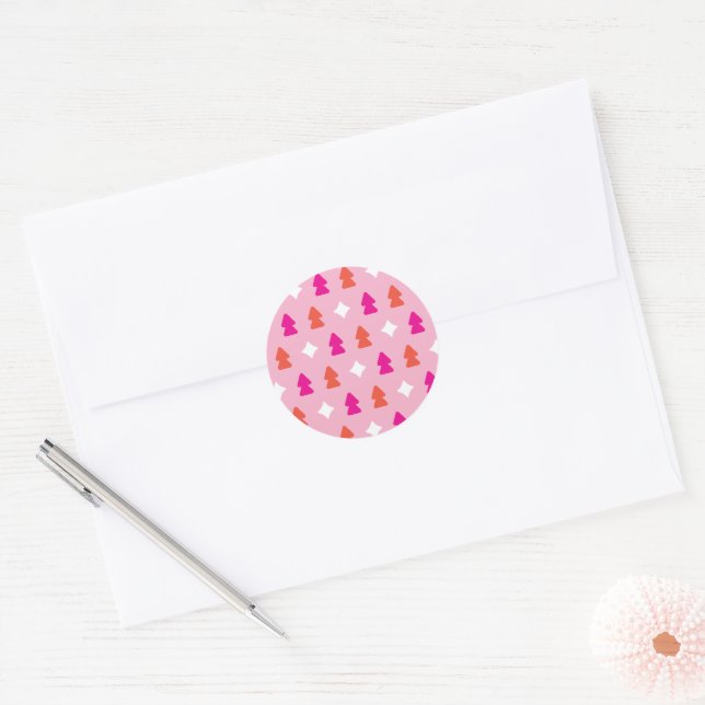 Árvores e Brilhos Laranja e Rosa Adesivo (Envelope)