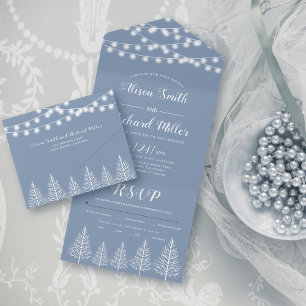 Árvores e luzes casamento no inverno azul empoeira