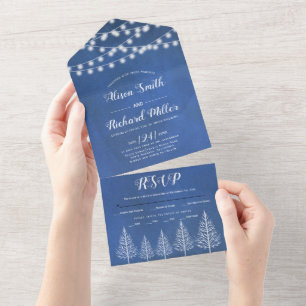 Árvores e luzes casamento no inverno azul manchado
