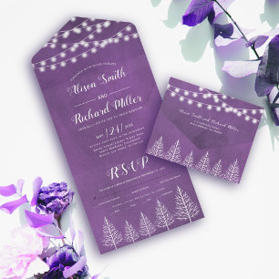 Árvores e luzes com casamento no inverno roxo manc