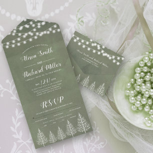 Árvores e luzes limpas de cinza verde casamento