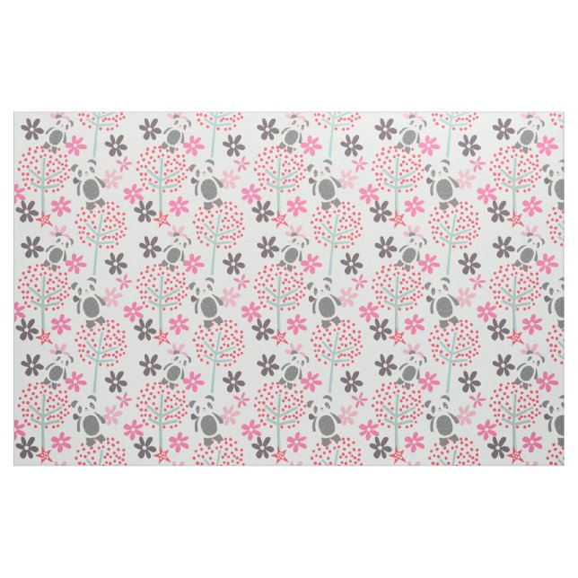 Árvores, flores, e tecido dos ursos de panda (Fat Quarter)