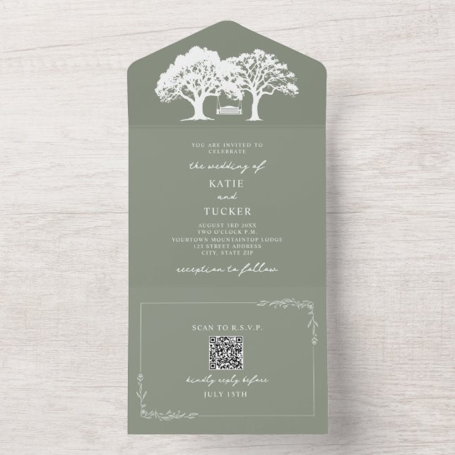 Árvores Rústicas Balançam Casamento Verde Salvia Q (Interno)