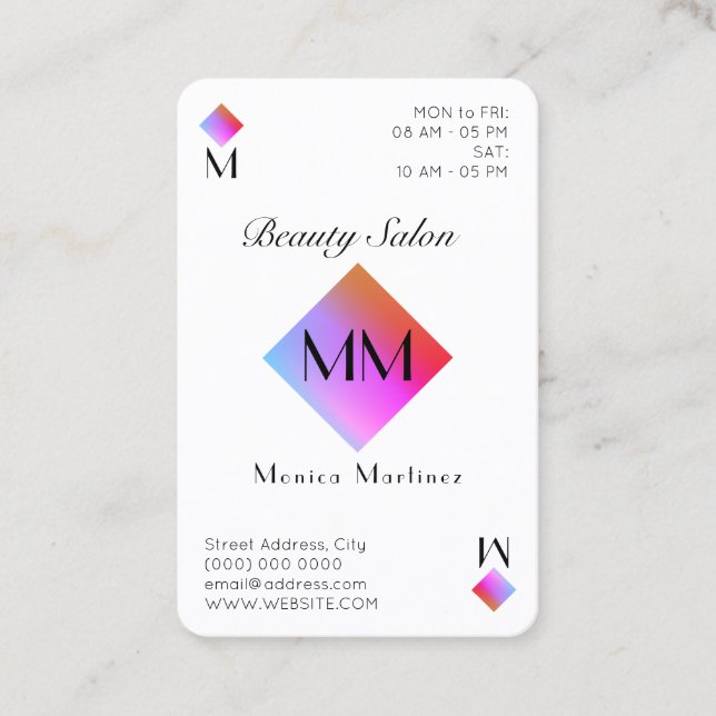 Ás de diamante elegante cartão de visita branco (Frente)