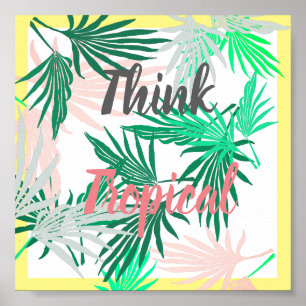 As folhas verdes da palmeira pensam o poster