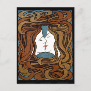 As mulheres compartilham um cartão postal de Beijo