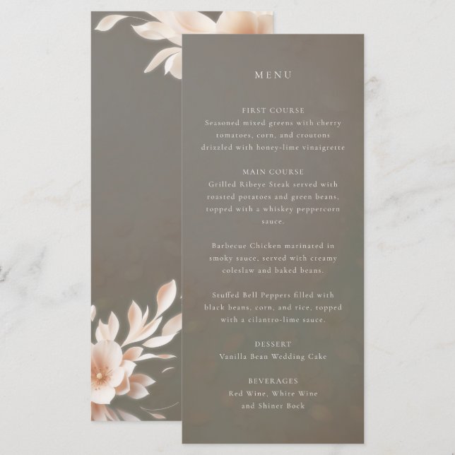 As pétalas esticadas no menu do casamento marrom (Frente/Verso)